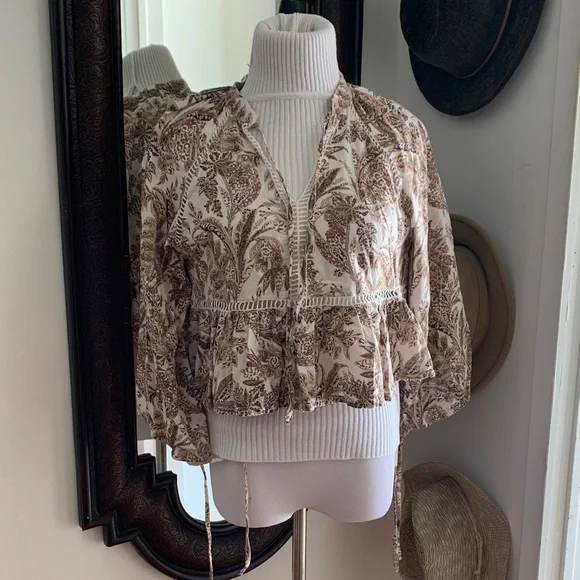 Anthropologie Brown and Cream Botanical Print Tunic - Picture 5 of 8